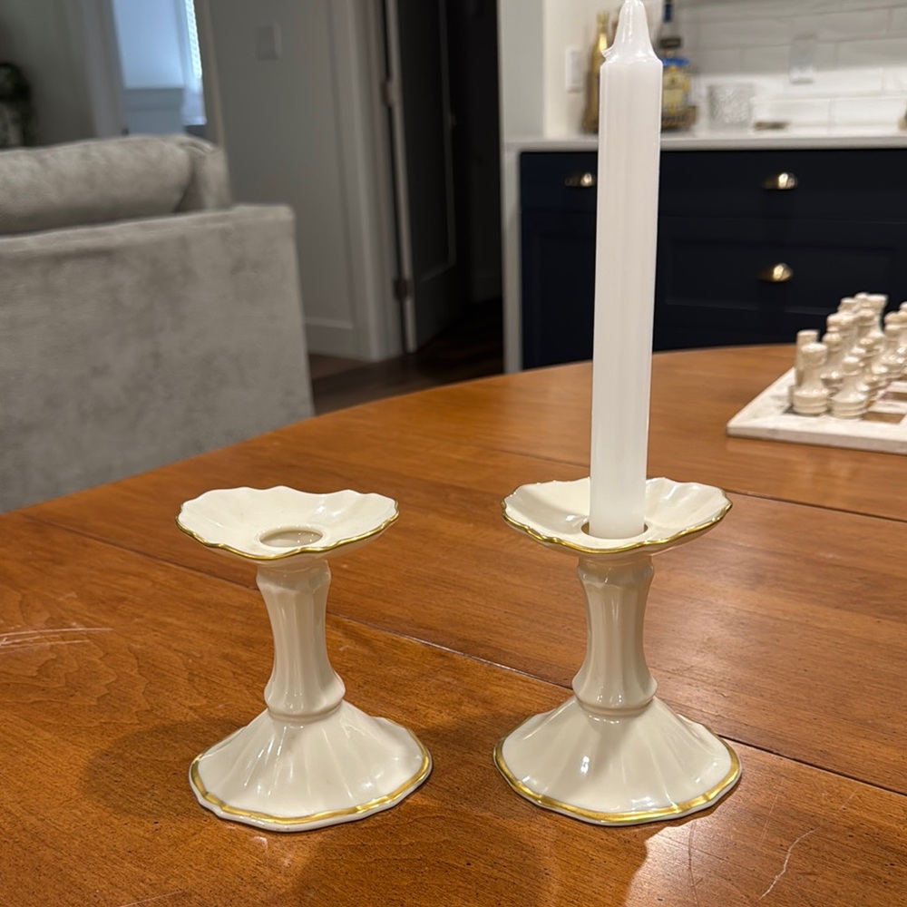 Lenox Elegant Cream and Gold Candle Holder Set